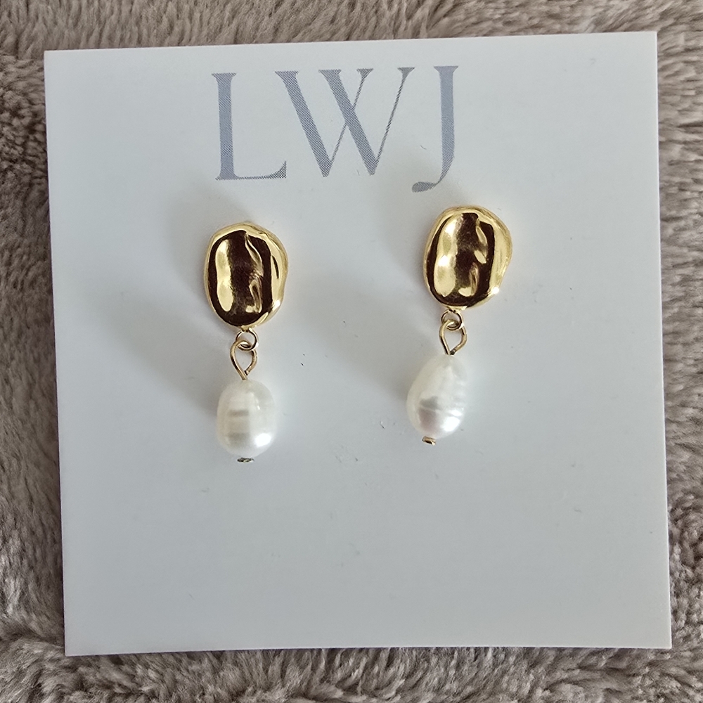 Gold and White Pearl Drop Earrings
